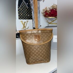 Authentic Vintage Celine Macadam Bucket Bag w/ Front Flap Pocket